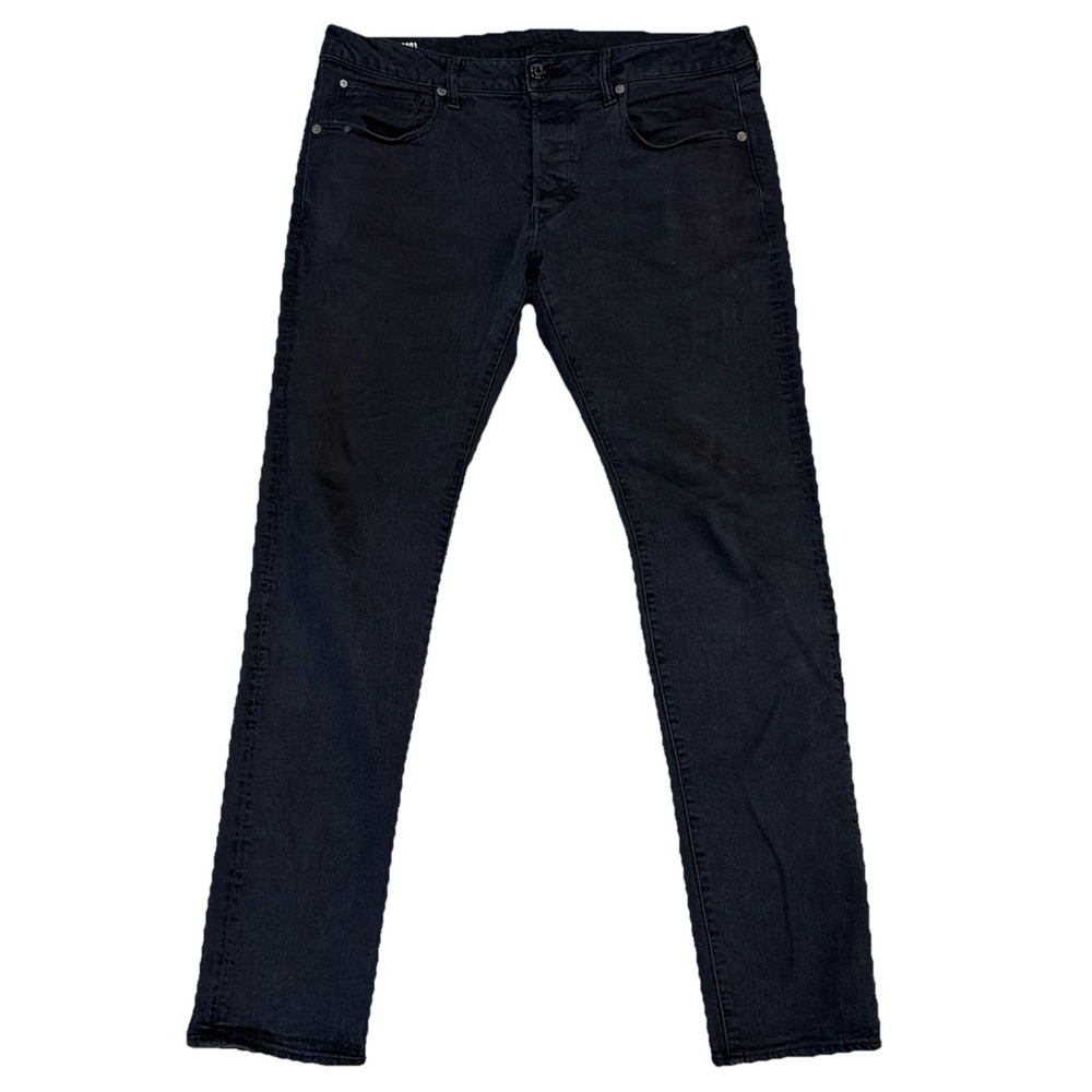 G-Star Raw Jeans Mens 34x34 (36x32) Black Slim‎ Fit Straight 3301 Denim Pockets